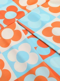 Hot Retro Stage Orange & Blue 1960s Floral Stand Collar Dress