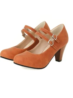 Hot Retro Stage Double Buckle Strap Mary Jane Heels Shoes Orange