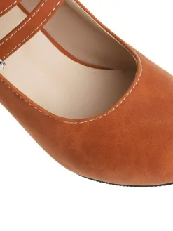 Hot Retro Stage Double Buckle Strap Mary Jane Heels Shoes Orange