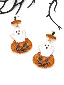Clearance Retro Stage Orange Halloween Ghost & Pumpkin Earrings