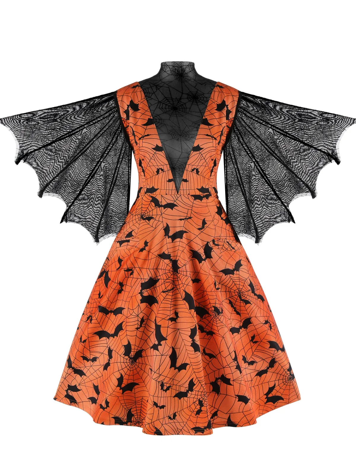 Discount Retro Stage Halloween Spider Sleeve Vintage Dress Orange