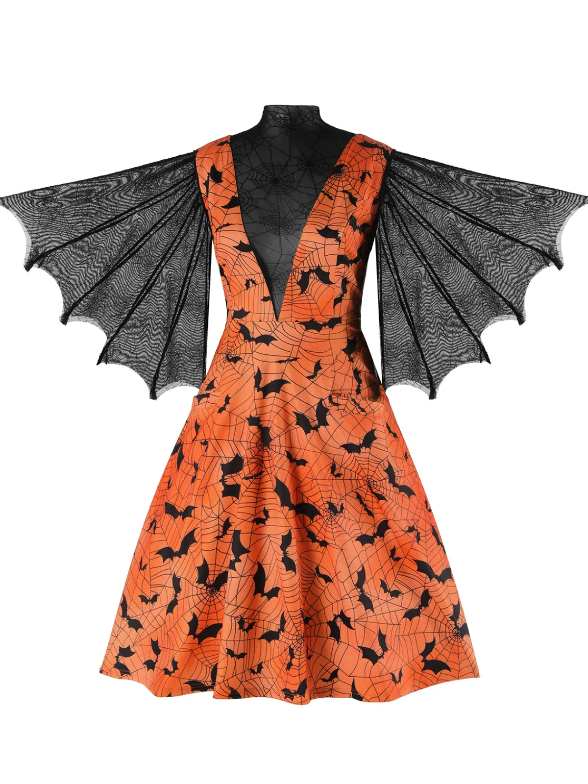 Discount Retro Stage Halloween Spider Sleeve Vintage Dress Orange