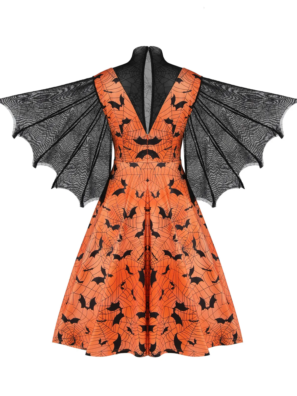 Discount Retro Stage Halloween Spider Sleeve Vintage Dress Orange