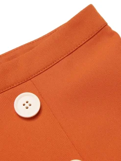Discount Retro Stage Orange Red 1960s Button Solid Belted Skirt