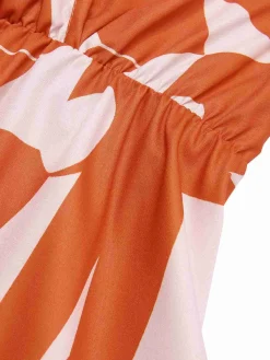 Fashion Retro Stage 1940s Geometric Surplice V-Neck Dress Orange Red