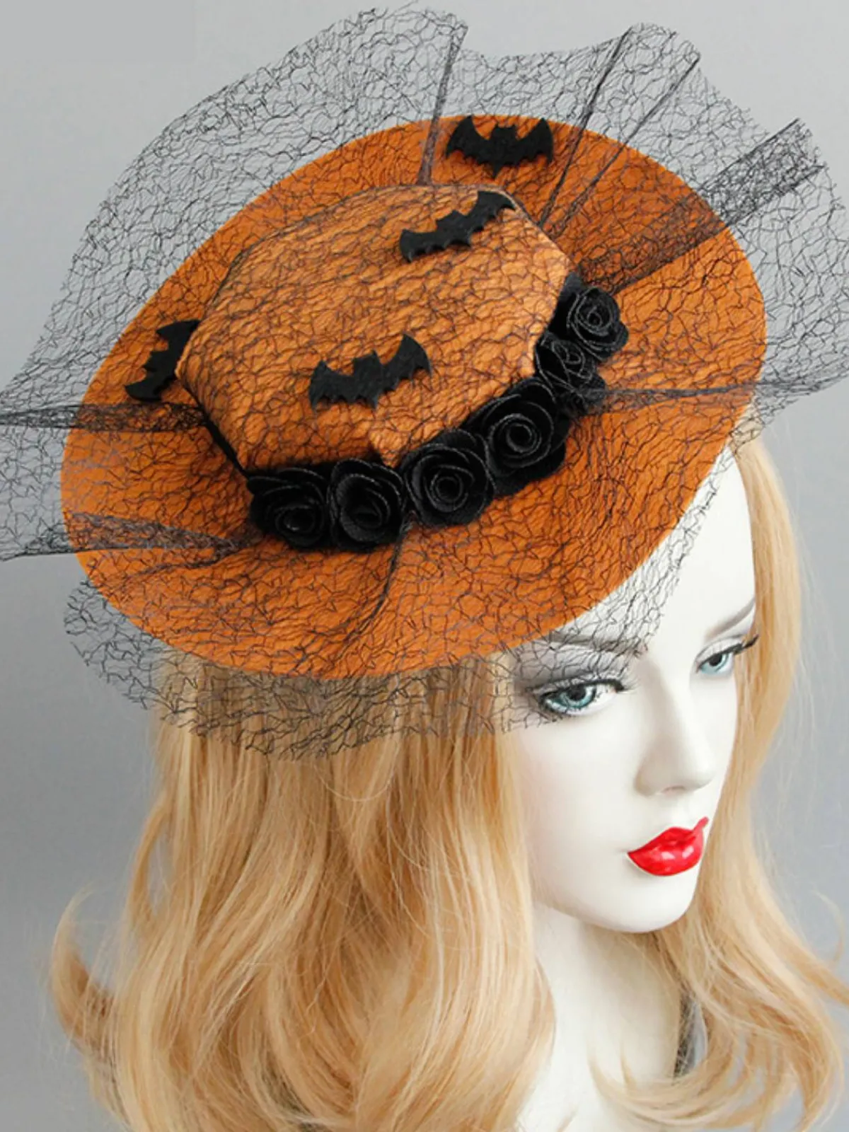 Clearance Retro Stage Orange Retro Halloween Lace Bat Hat