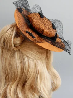 Clearance Retro Stage Orange Retro Halloween Lace Bat Hat
