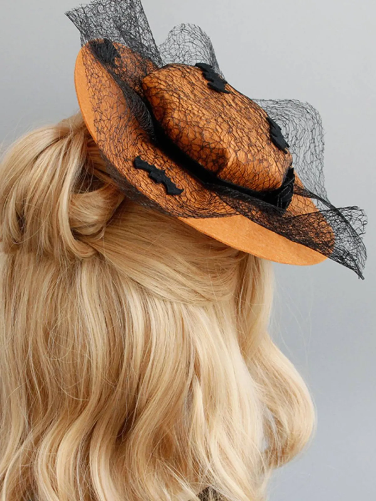 Clearance Retro Stage Orange Retro Halloween Lace Bat Hat