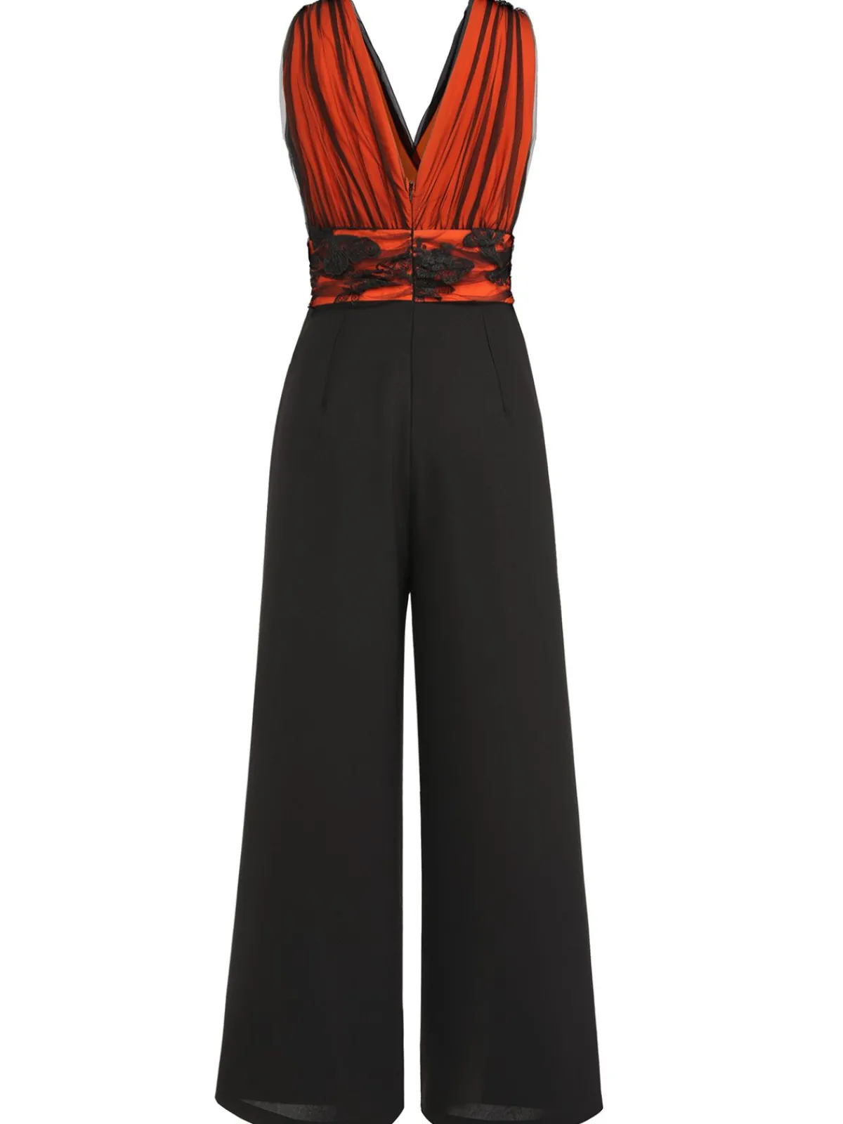 Sale Retro Stage 1930s Butterfly V-Neck Patchwork Jumpsuit Orange