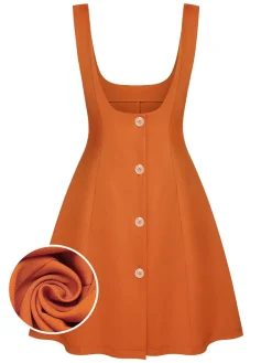Best Retro Stage 1960s Button A-Line Suspender Skirt Orange