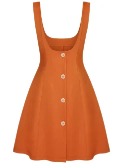 Best Retro Stage 1960s Button A-Line Suspender Skirt Orange