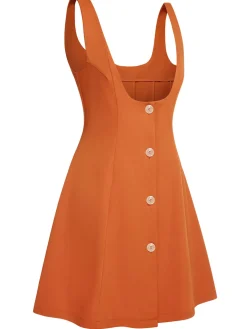 Best Retro Stage 1960s Button A-Line Suspender Skirt Orange