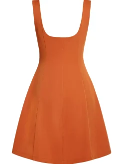 Best Retro Stage 1960s Button A-Line Suspender Skirt Orange