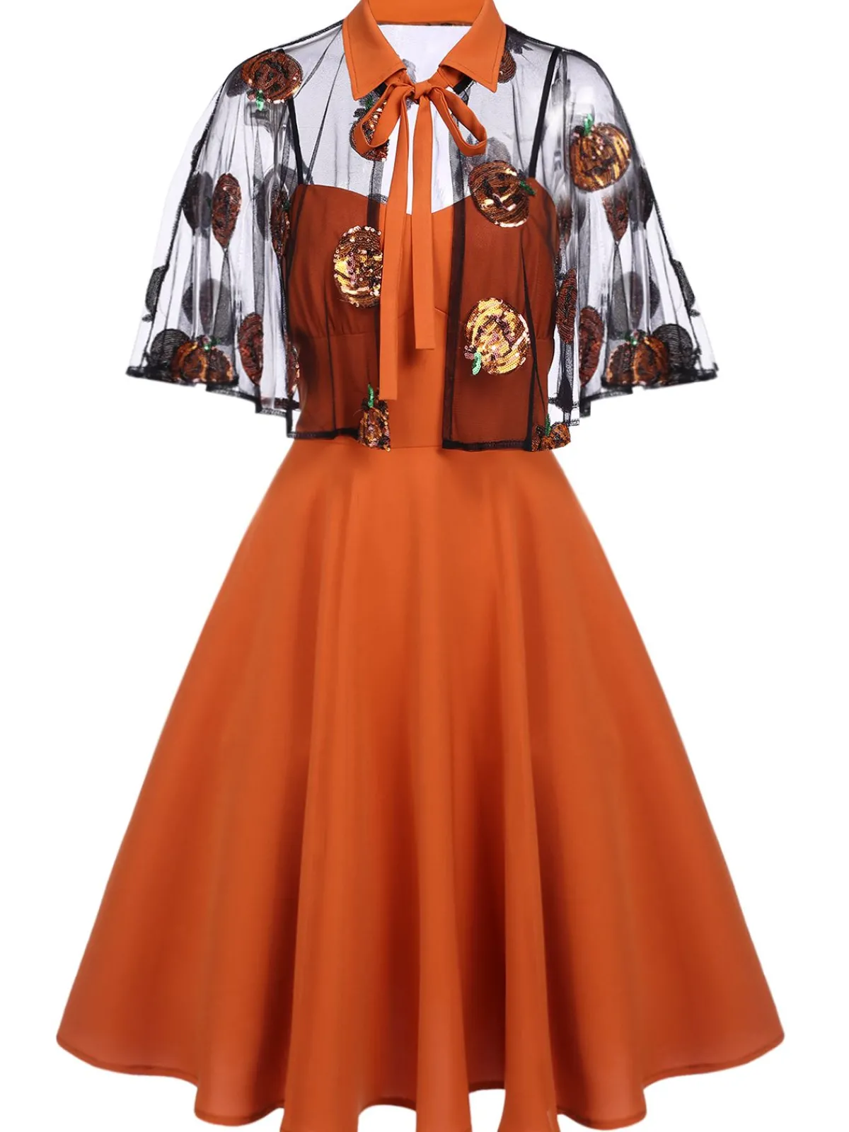 Clearance Retro Stage 1950s Cape Pumpkin Swing Dress Orange