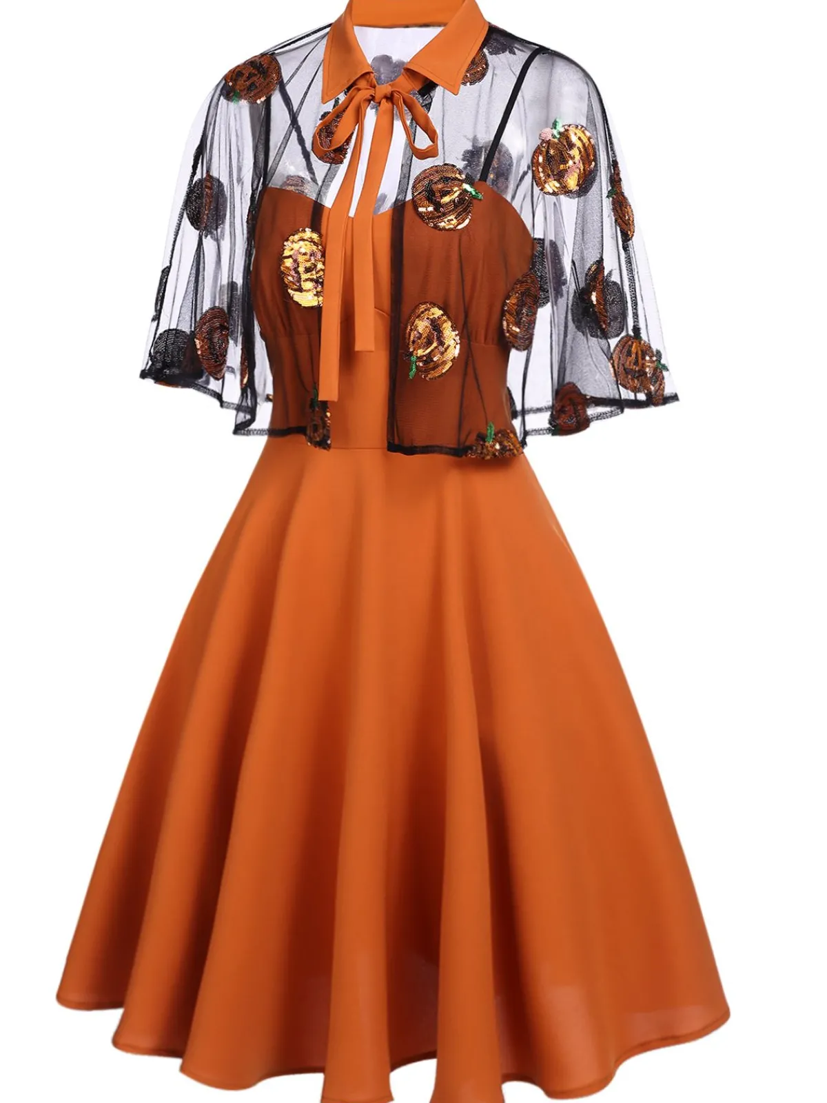 Clearance Retro Stage 1950s Cape Pumpkin Swing Dress Orange