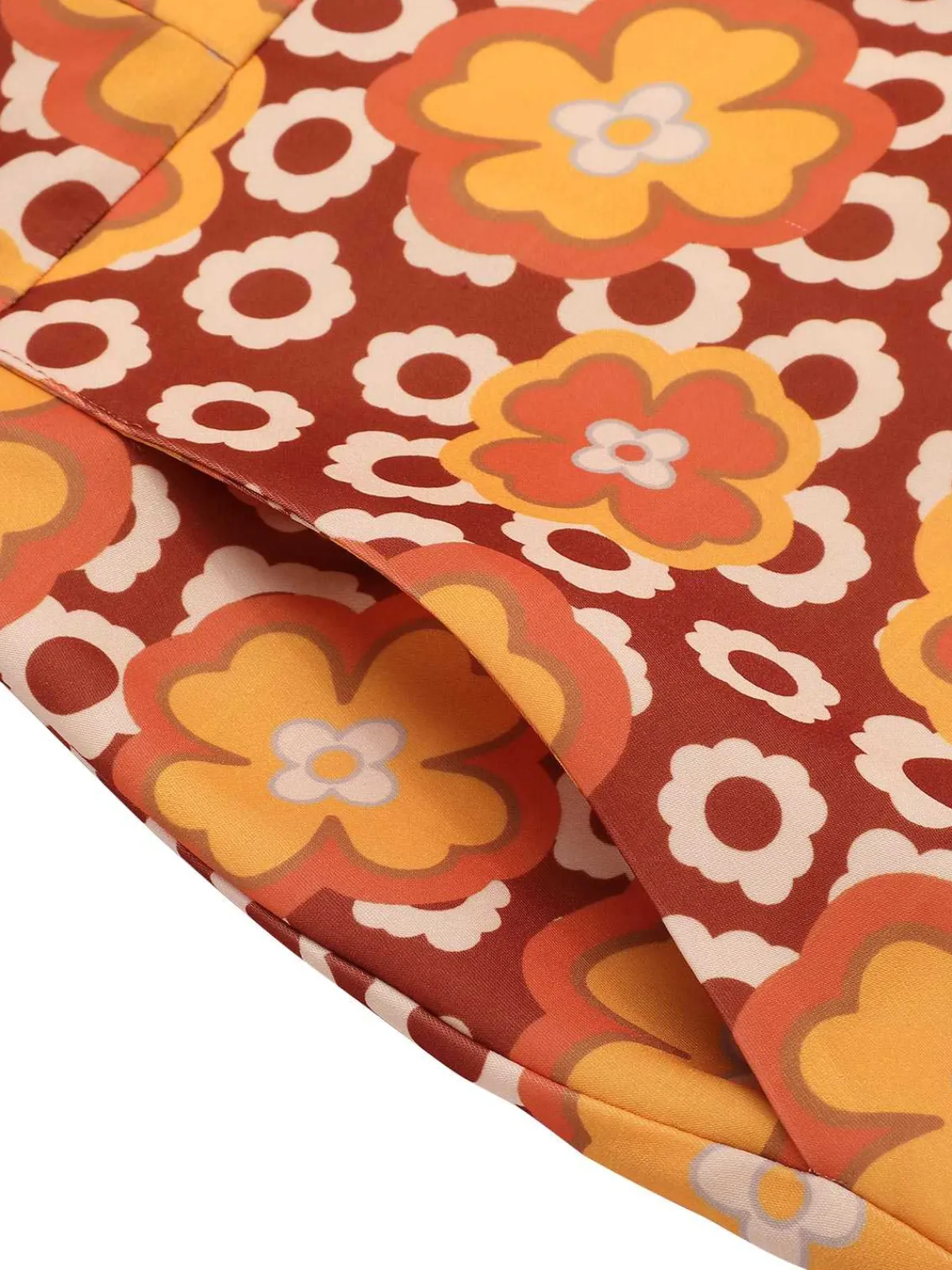 Fashion Retro Stage 1960s Cartoon Floral Lapel Romper Orange