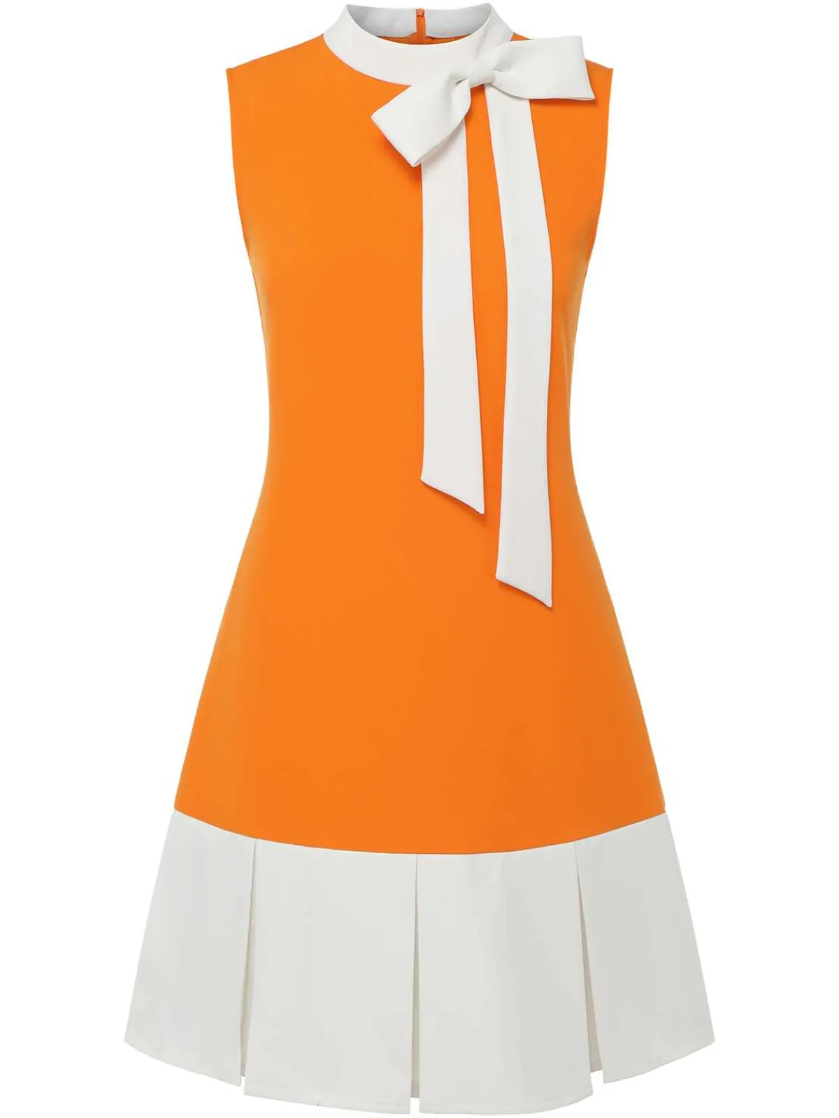 Discount Retro Stage Orange 1960s Crew Bowknot Sleeveless Dress