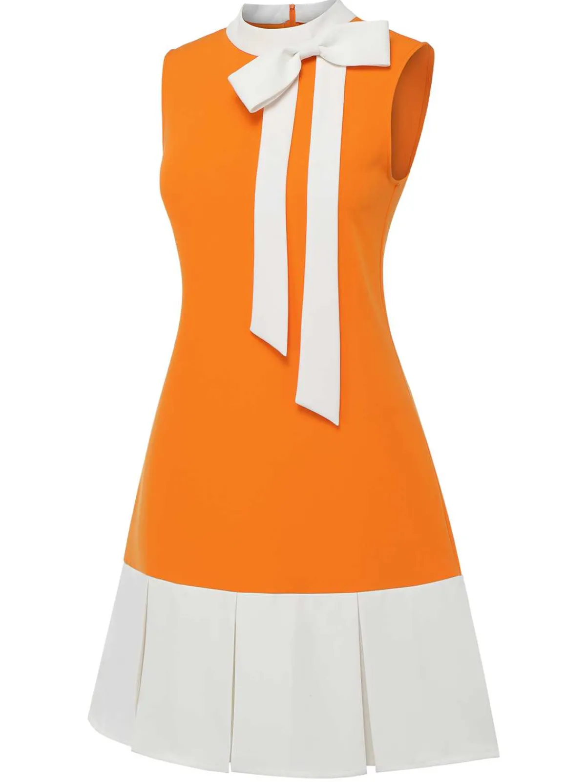 Discount Retro Stage Orange 1960s Crew Bowknot Sleeveless Dress