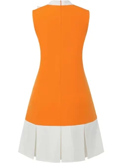Discount Retro Stage Orange 1960s Crew Bowknot Sleeveless Dress