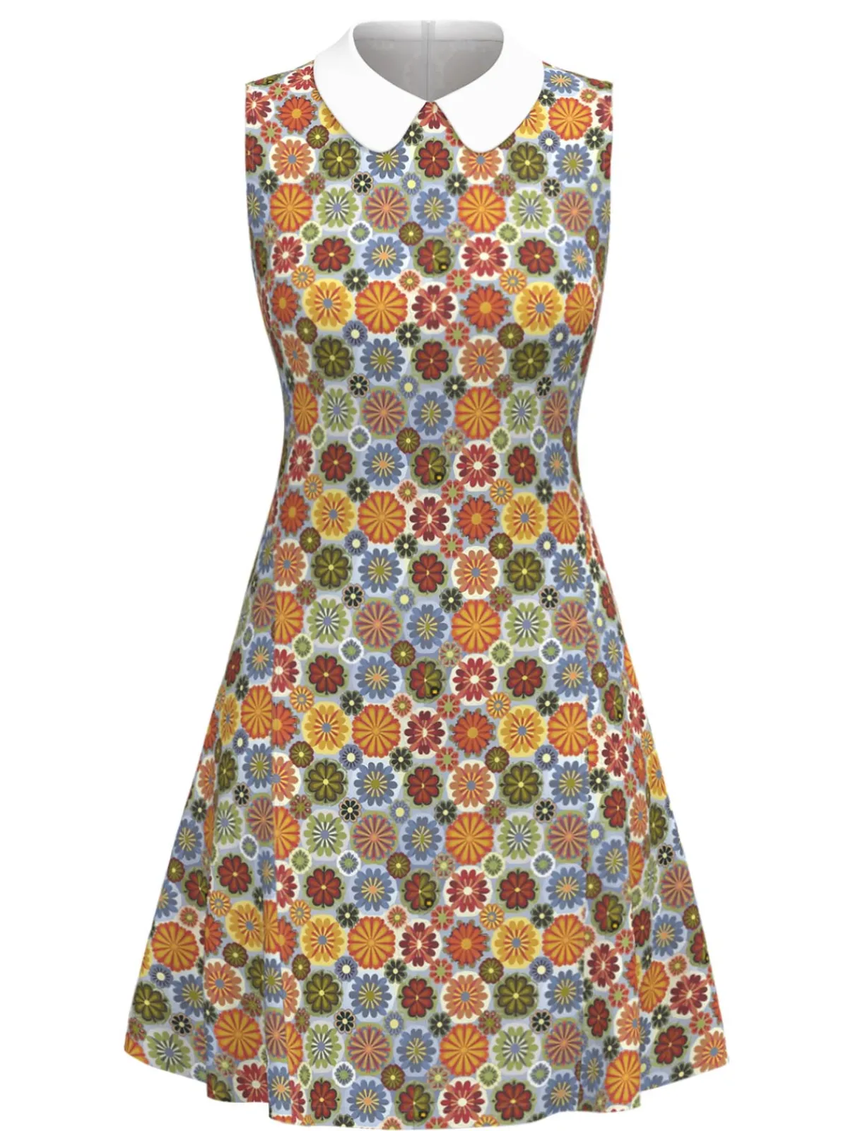 Outlet Retro Stage 1960s Daisy Peter Pan Collar Dress Orange