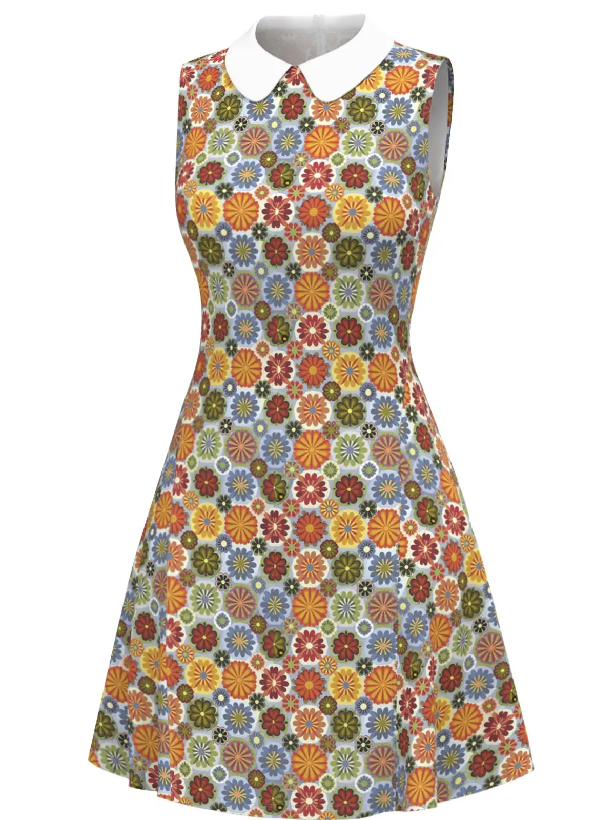 Outlet Retro Stage 1960s Daisy Peter Pan Collar Dress Orange