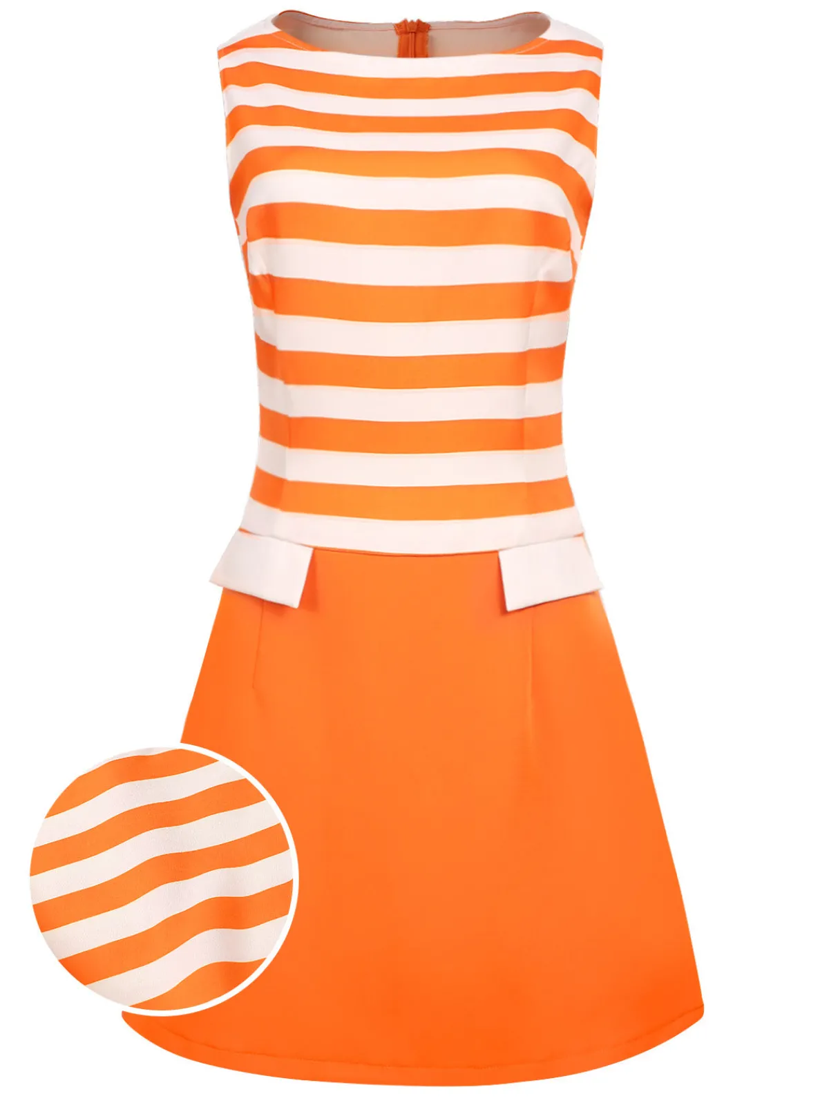 Online Retro Stage 1960s Drop Waist Stripe Dress Orange