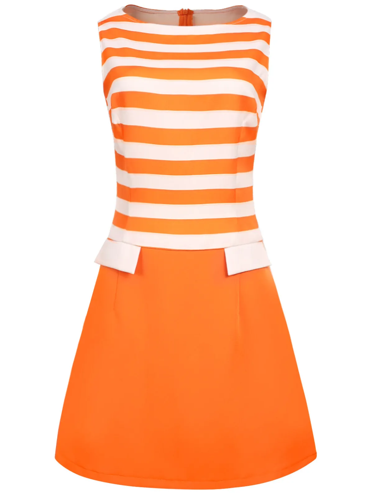 Online Retro Stage 1960s Drop Waist Stripe Dress Orange