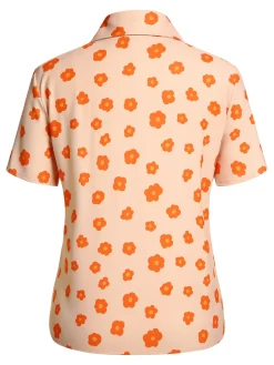 Online Retro Stage 1960s Floral Short Sleeves Shirt Orange