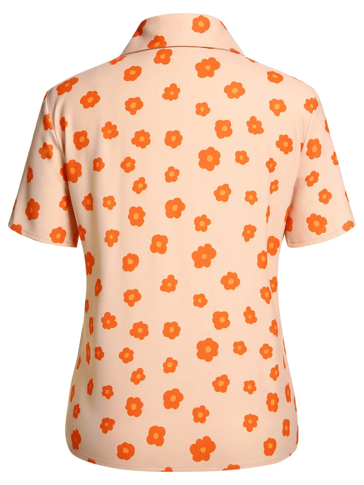 Online Retro Stage 1960s Floral Short Sleeves Shirt Orange