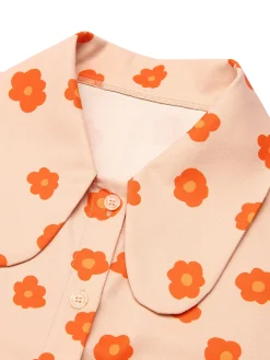 Online Retro Stage 1960s Floral Short Sleeves Shirt Orange