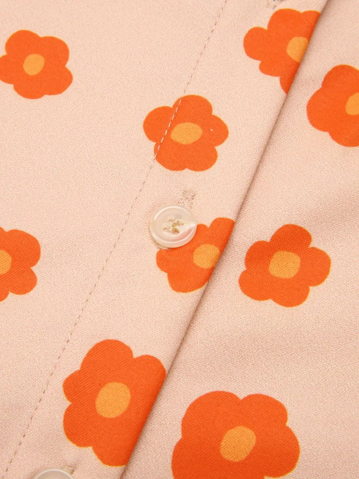 Online Retro Stage 1960s Floral Short Sleeves Shirt Orange