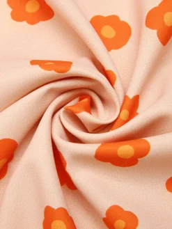 Online Retro Stage 1960s Floral Short Sleeves Shirt Orange