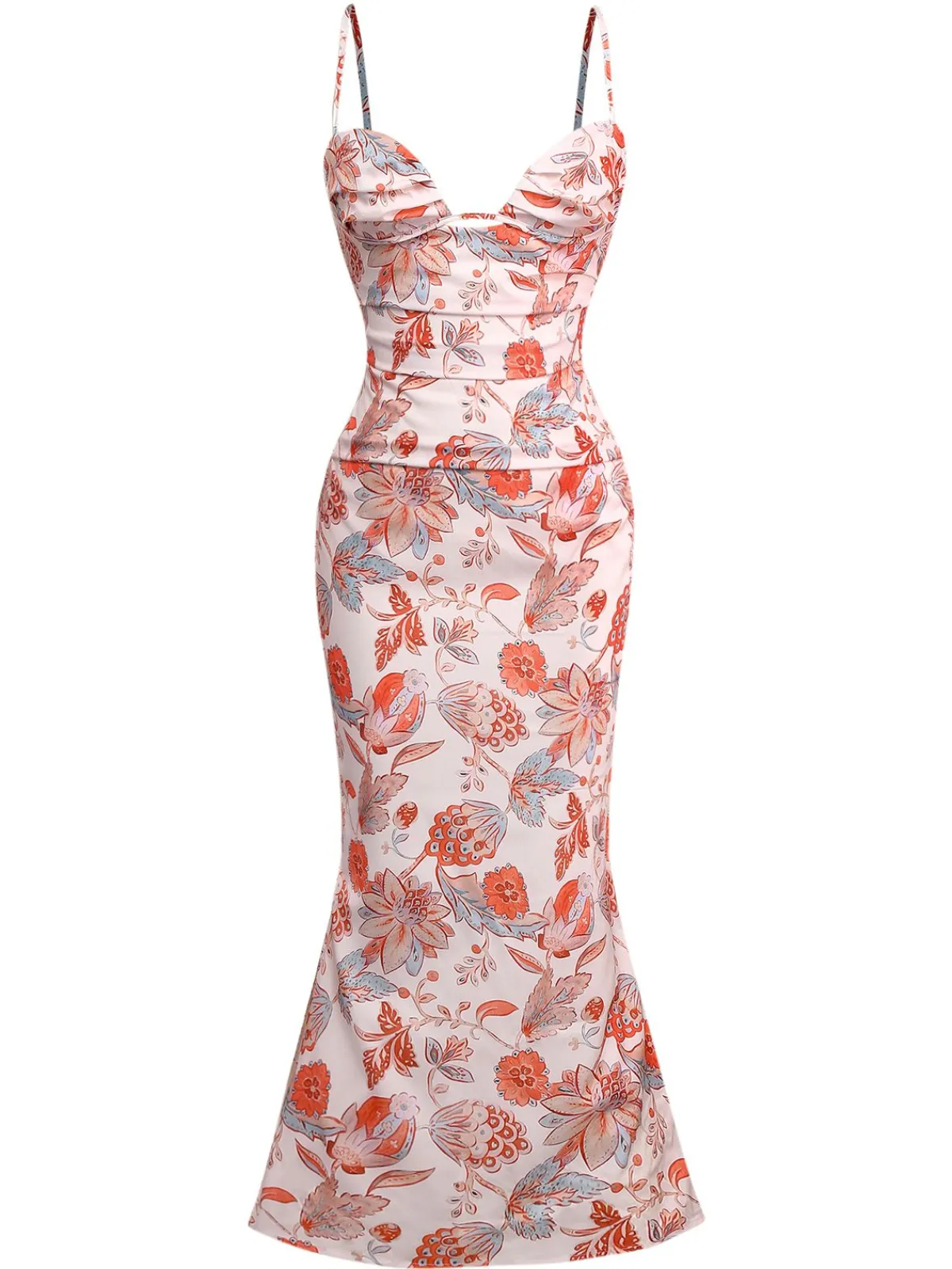 Online Retro Stage 1930s Floral Strappy Maxi Dress Orange