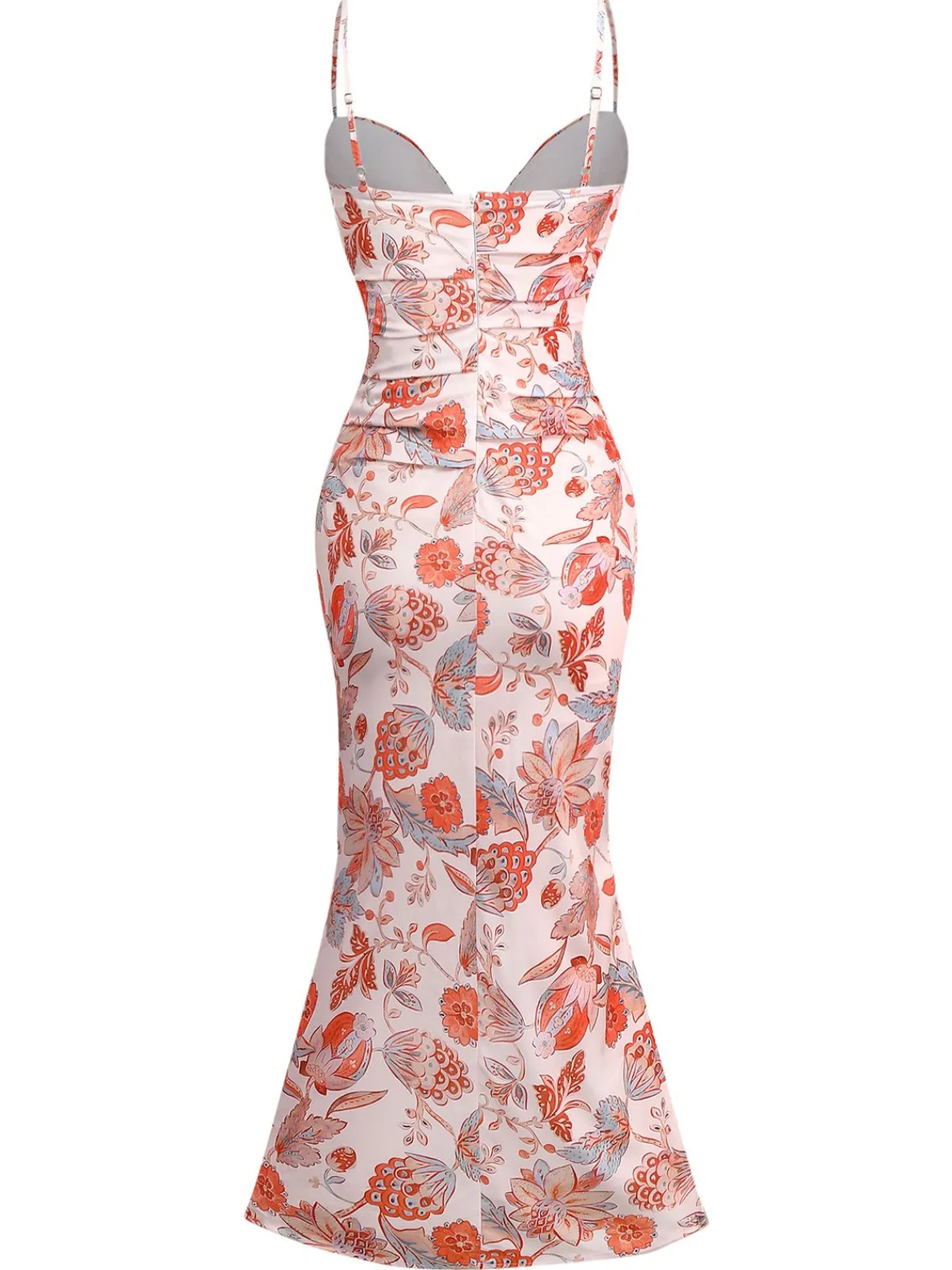 Online Retro Stage 1930s Floral Strappy Maxi Dress Orange