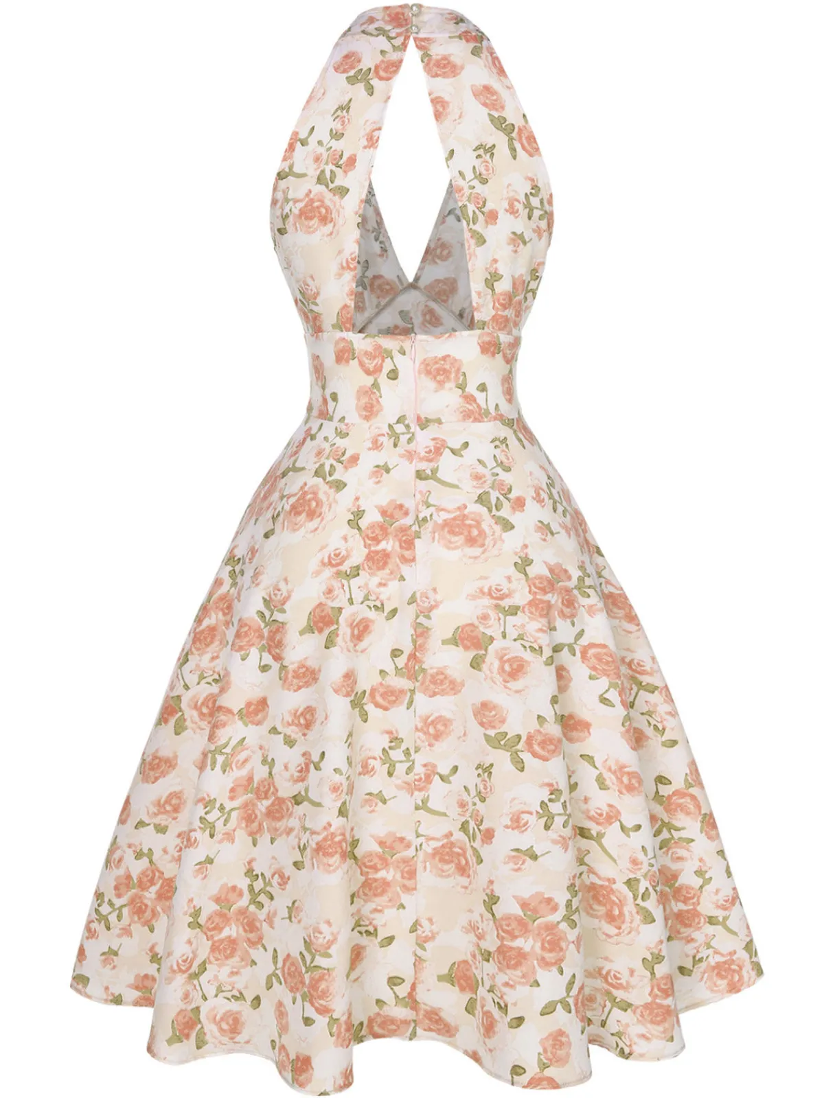 New Retro Stage Orange 1950s Floral V-Neck Dress