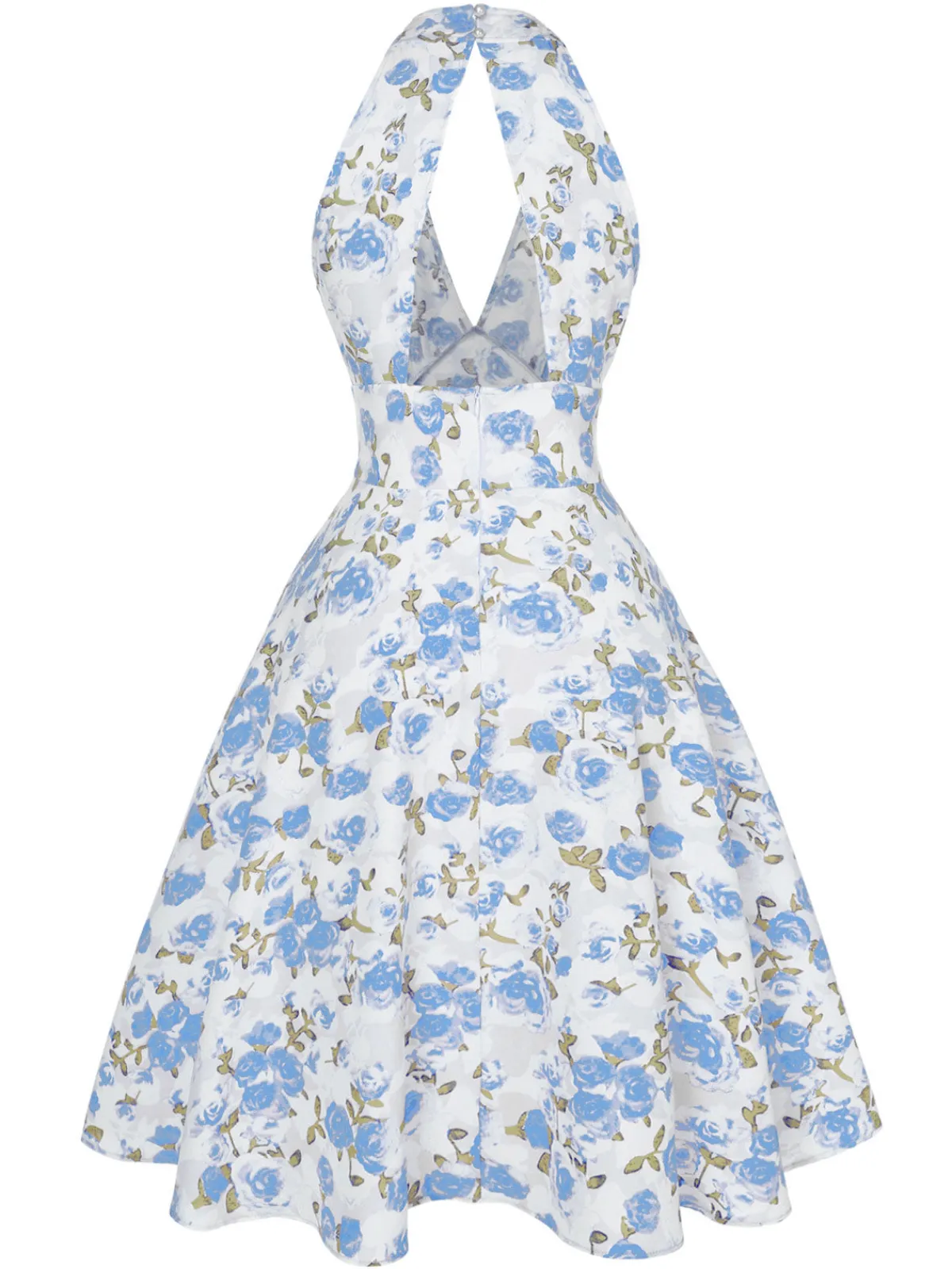 New Retro Stage Orange 1950s Floral V-Neck Dress