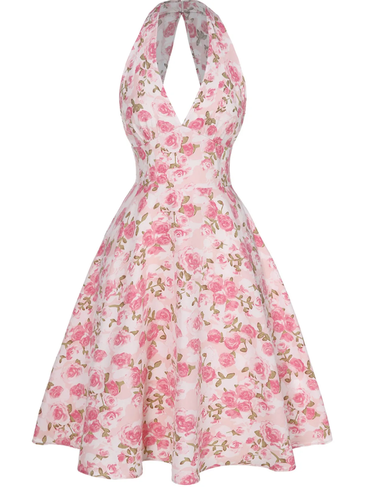 New Retro Stage Orange 1950s Floral V-Neck Dress