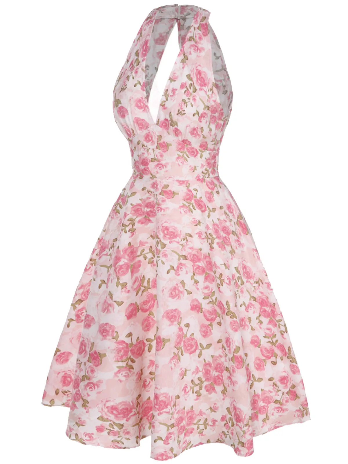New Retro Stage Orange 1950s Floral V-Neck Dress