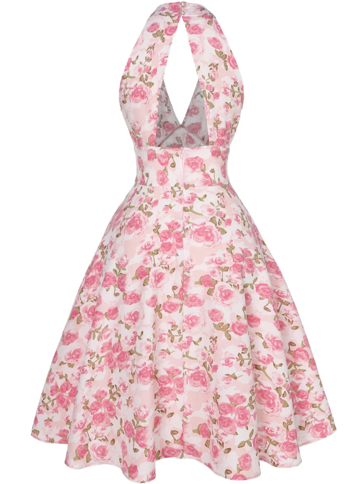 New Retro Stage Orange 1950s Floral V-Neck Dress