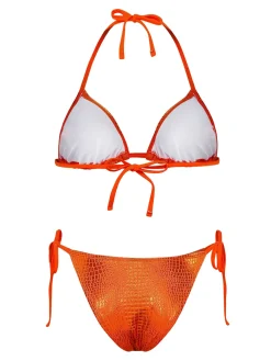 Online Retro Stage 1960s Gilded Snakeskin Halter Bikini Set Orange