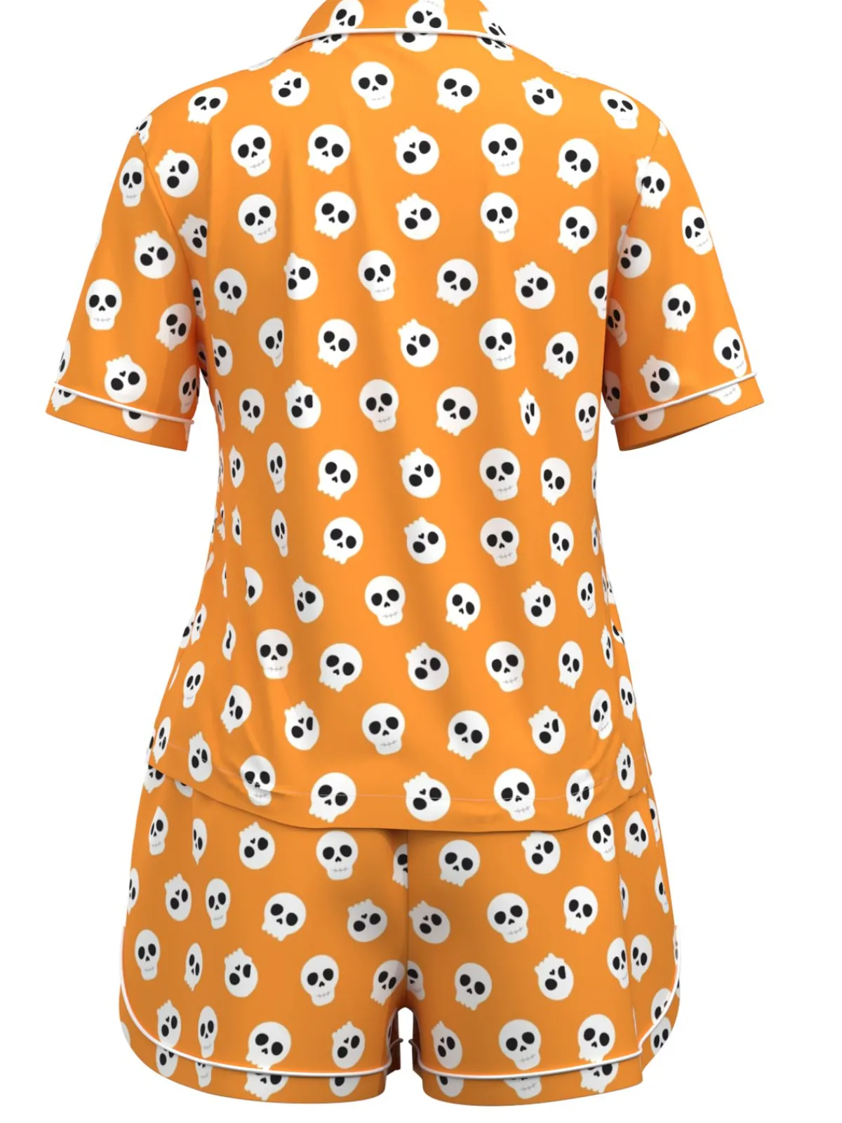 Hot Retro Stage 1970s Halloween Cartoon Skull Pajamas Orange