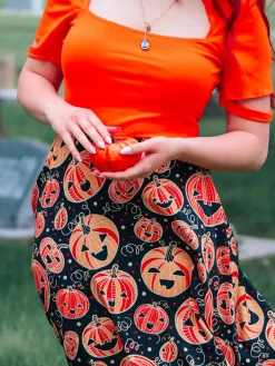 New Retro Stage 1950s Halloween Pumpkin Swing Dress Orange