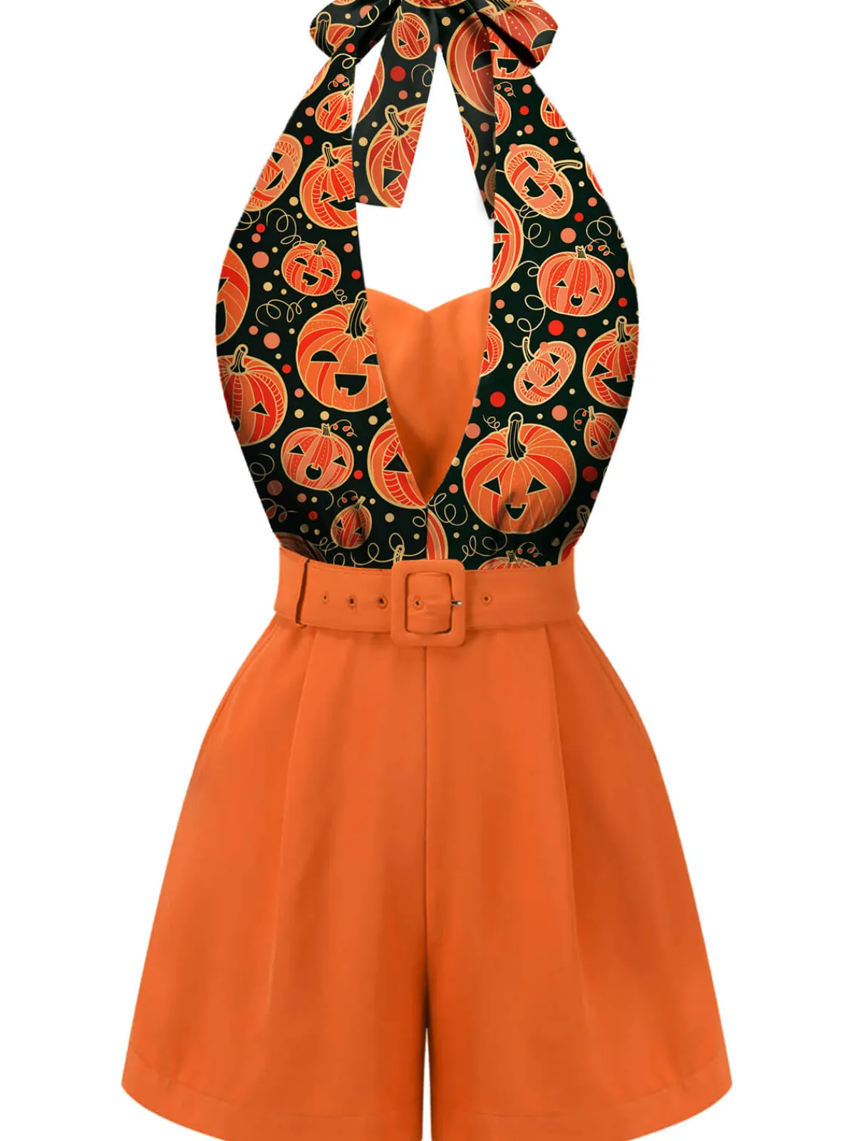 Hot Retro Stage 1950s Halloween Pumpkin Halter Romper Orange
