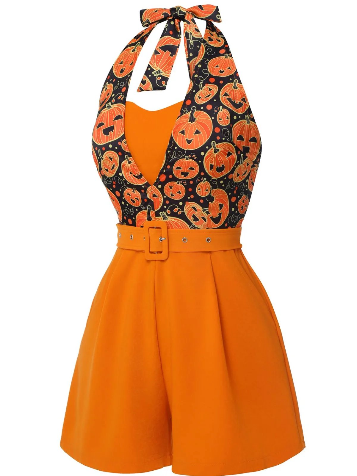 Hot Retro Stage 1950s Halloween Pumpkin Halter Romper Orange