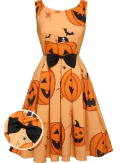Outlet Retro Stage 1950s Halloween Sleeveless Beading Dress Orange