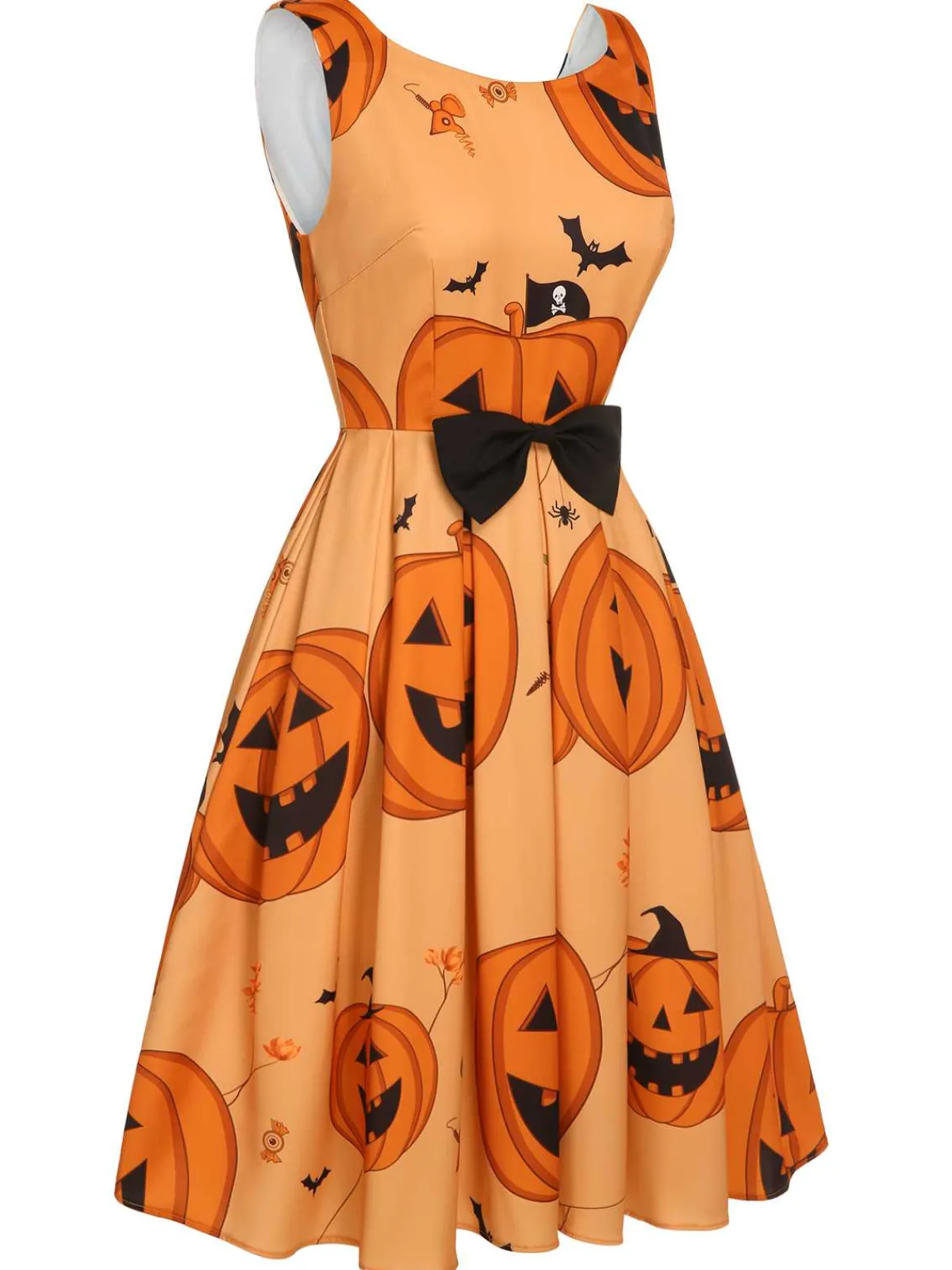 Outlet Retro Stage 1950s Halloween Sleeveless Beading Dress Orange