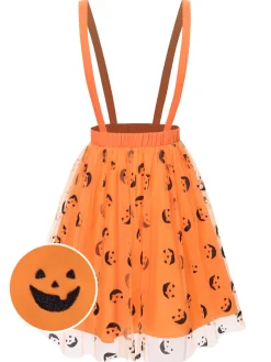 Outlet Retro Stage 1940s Halloween Smiley Face Mesh Suspender Skirt Orange