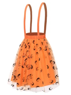 Outlet Retro Stage 1940s Halloween Smiley Face Mesh Suspender Skirt Orange
