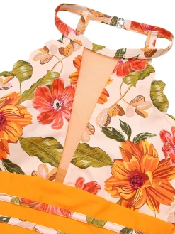 Hot Retro Stage 1960s Halter Floral One-Piece Swimsuit Orange