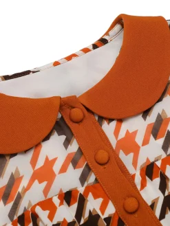New Retro Stage 1940s Houndstooth Doll Collar Dress Orange